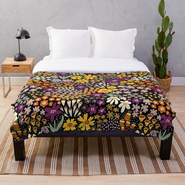 Item preview, Flower Meadow Pattern Flower Field Black Orange Yellow Purple designed and sold by Sandra Hutter.