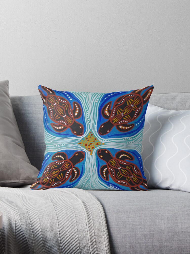 Thumbnail 1 of 3, Throw Pillow, Turtles (Aboriginal Design) by Native Creations designed and sold by NativeCreations.