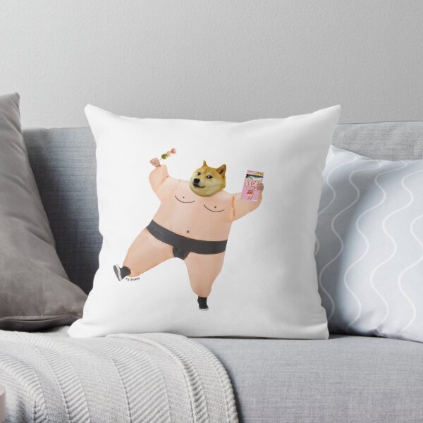 Shiba sumo eating dango and pcky by Alice Monber Throw Pillow