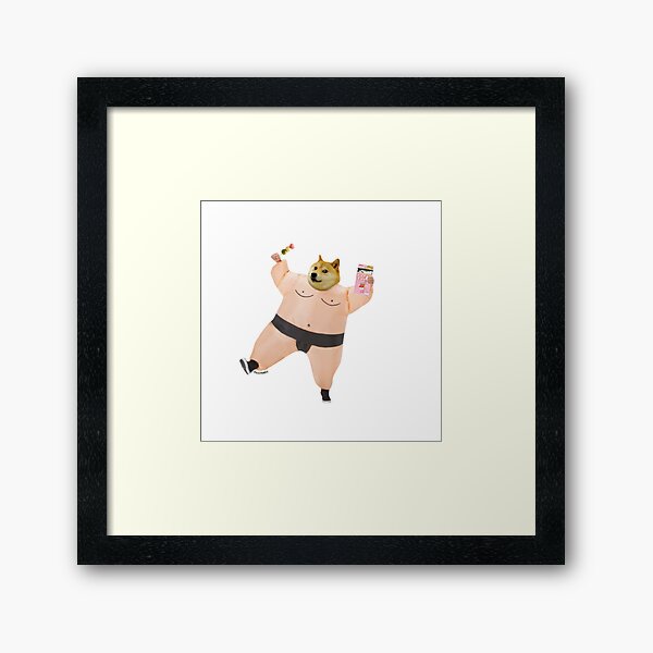 Shiba sumo eating dango and pcky by Alice Monber Framed Art Print