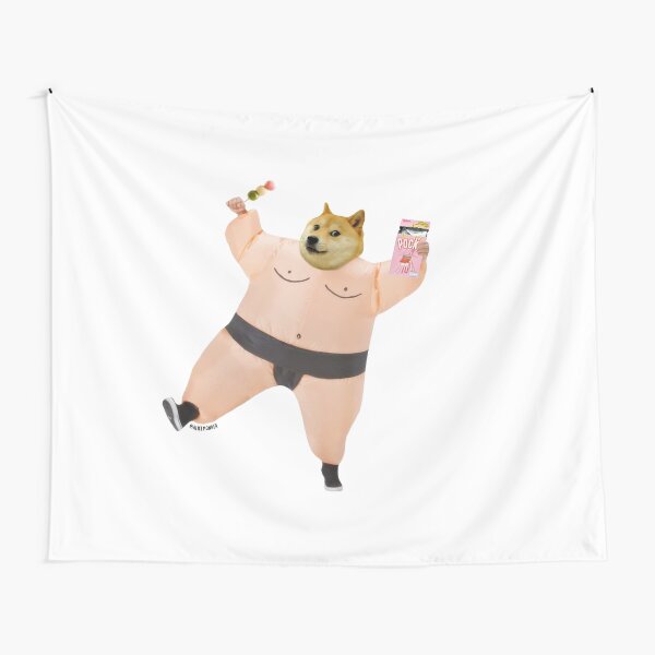 Shiba sumo eating dango and pcky by Alice Monber Tapestry