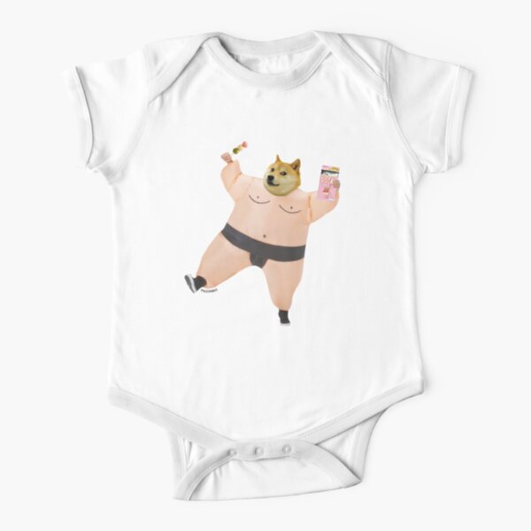 Shiba sumo eating dango and pcky by Alice Monber Short Sleeve Baby One-Piece