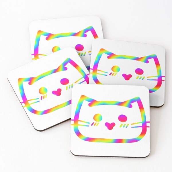 Item preview, Simple bright rainbow holographic cat WHITE background designed and sold by Cre8iveCat.