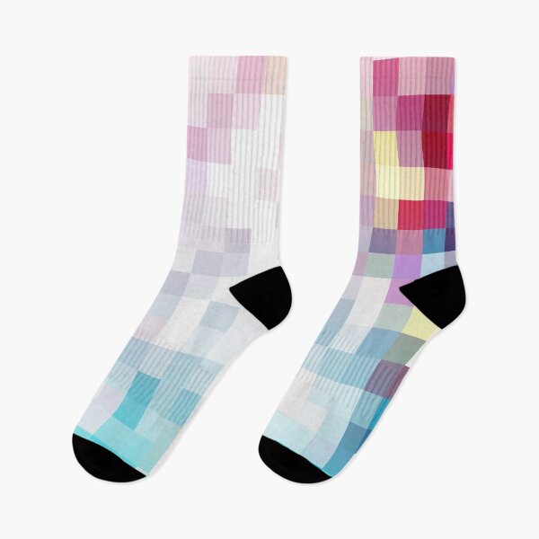 Item preview, graphic design geometric pixel square pattern abstract background in pink blue yellow designed and sold by Mrvell.