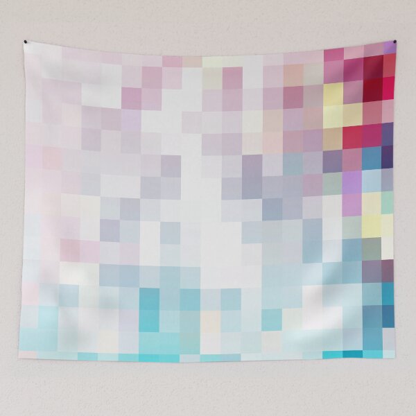 Item preview, graphic design geometric pixel square pattern abstract background in pink blue yellow designed and sold by Mrvell.