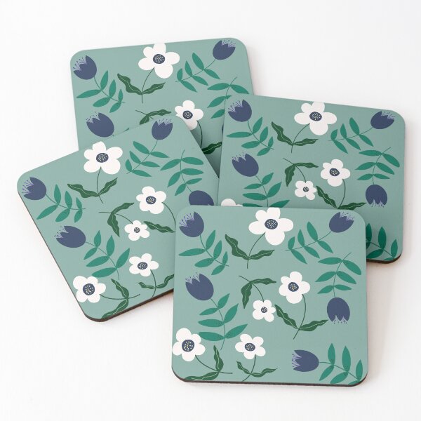 Item preview, Greyish teal floral printed pastel pattern  designed and sold by smrithi2936.