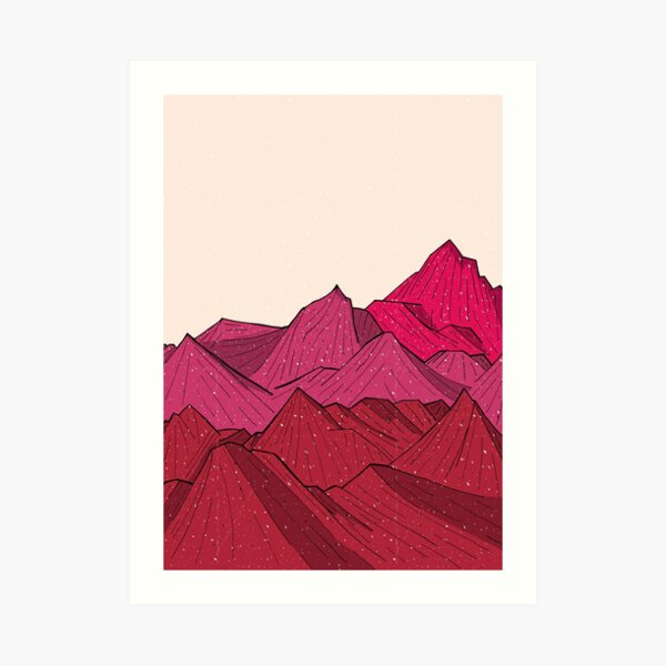 The falling snow and the mountains Art Print
