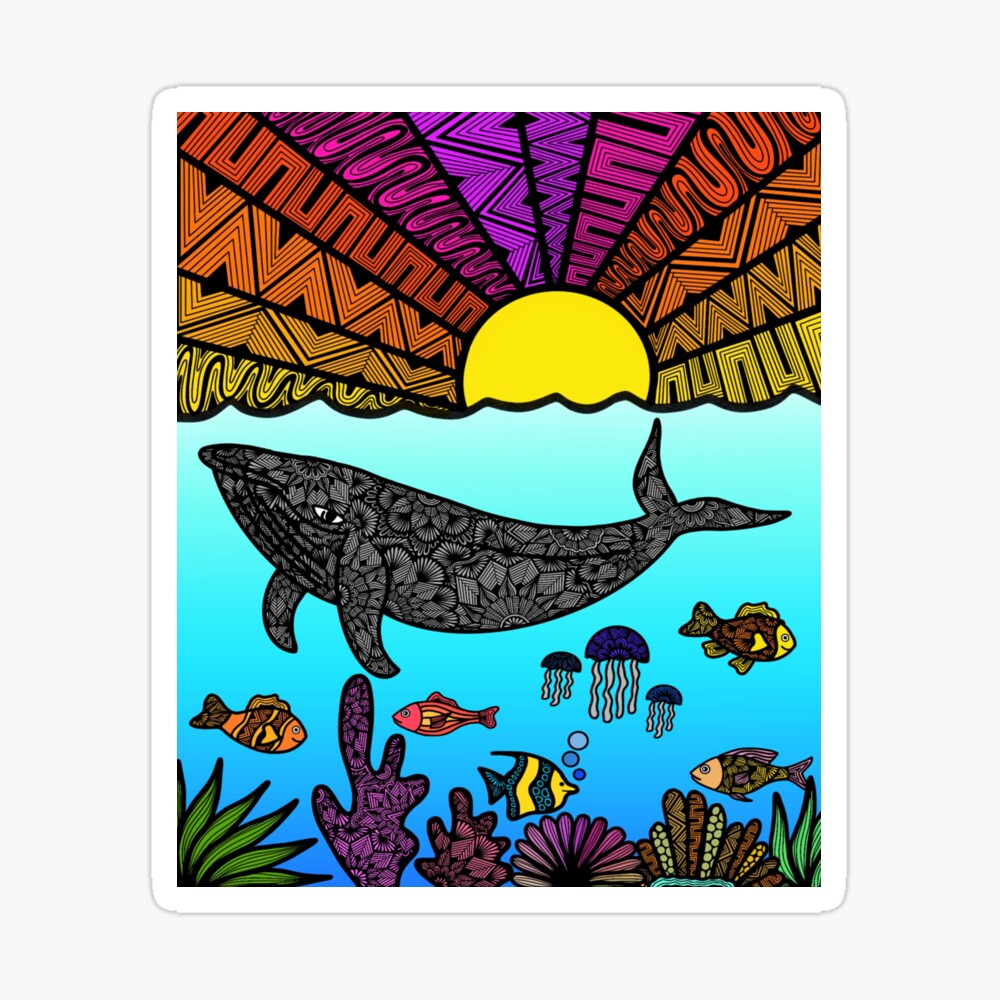 アート・デザイン・音楽 THE WHALE'S EYELASH Under The Sea whale Zentangle | beach art | ocean art