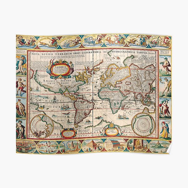 Antique Maps of the World The Americas 1628 Poster