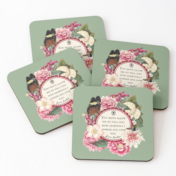 Item preview, Jane Austen Love Quote, You must allow Me To Tell You How Ardently I Admire and Love You, Sage Green, Pride and Prejudice, Mr Darcy, Lizzie Bennett, Vintage Floral Flowers designed and sold by CultandObscure.