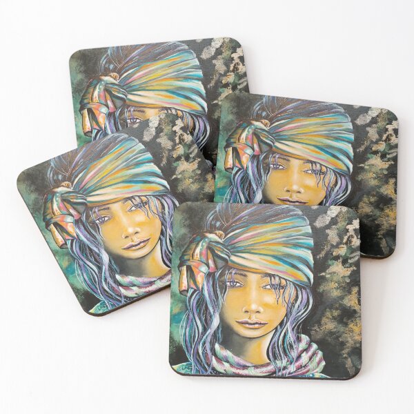 Item preview, painting woman with turquoise, green turban, designed and sold by carole legeron.