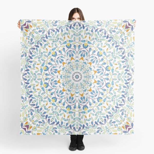 Beautiful Mint Green & White Moroccan Mandala Art Scarf