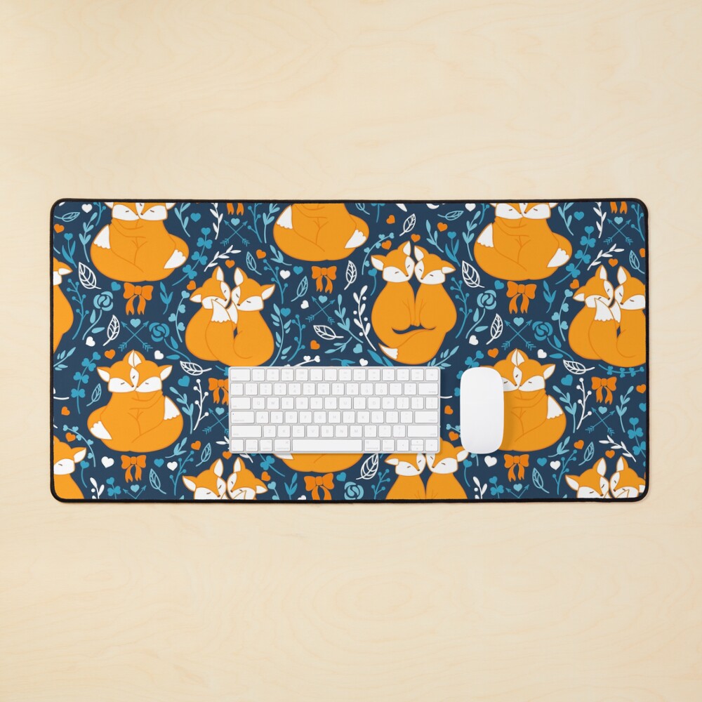 Foxes in love - Blue Mouse Pad