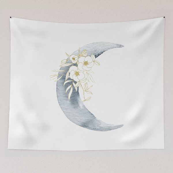 Item preview, Whimsical Watercolor Crescent Moon and Flower  designed and sold by Dollfacedesign.