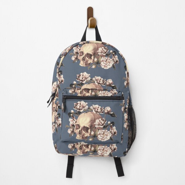 Item preview, Vintage Sepia Color Human Skull With Japanese Stripy Peonies designed and sold by TrulyEpoque.