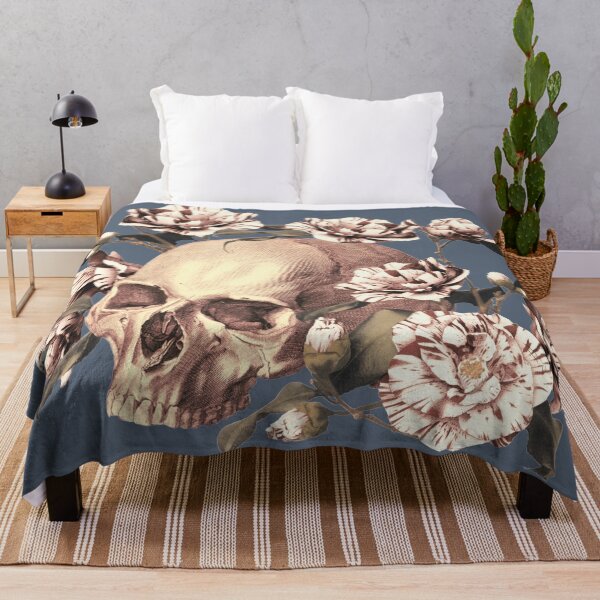 Item preview, Vintage Sepia Color Human Skull With Japanese Stripy Peonies designed and sold by TrulyEpoque.