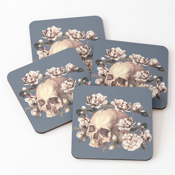 Item preview, Vintage Sepia Color Human Skull With Japanese Stripy Peonies designed and sold by TrulyEpoque.