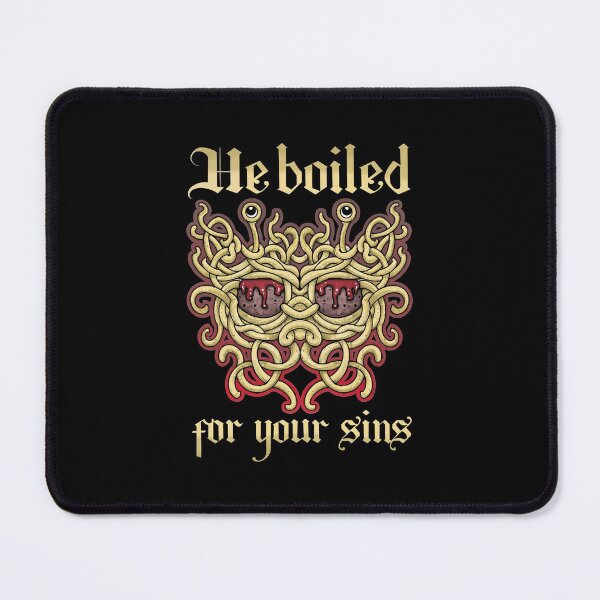 Item preview, He boiled for our sins.The flying spaghetti monster, illustration of his noodliness for pastafarian worship designed and sold by weilertsen.