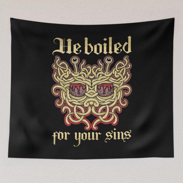 Item preview, He boiled for our sins.The flying spaghetti monster, illustration of his noodliness  for pastafarian worship designed and sold by weilertsen.