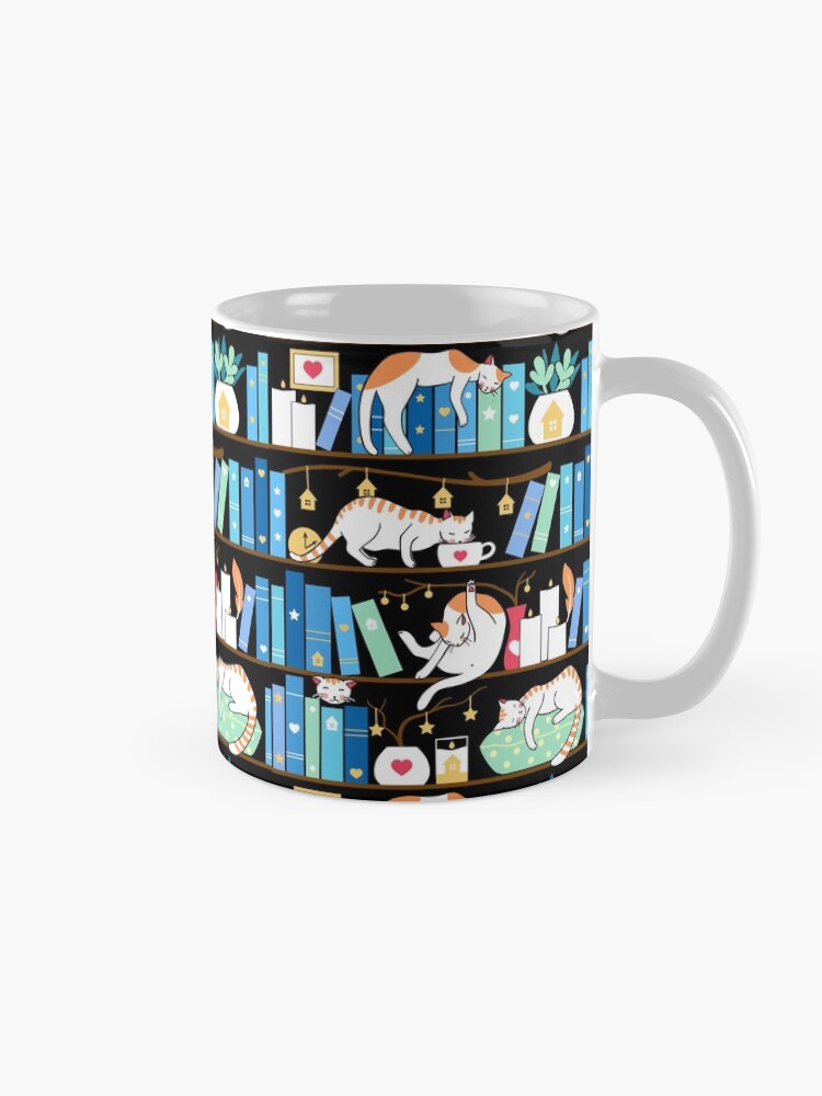 Alternate view of Library cats - turquoise morning Coffee Mug