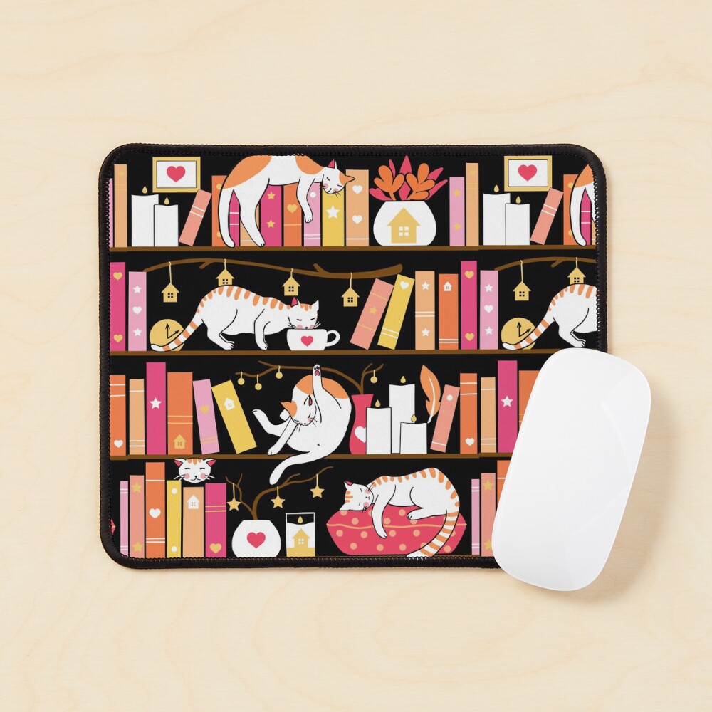 Library cats - rose pink Mouse Pad
