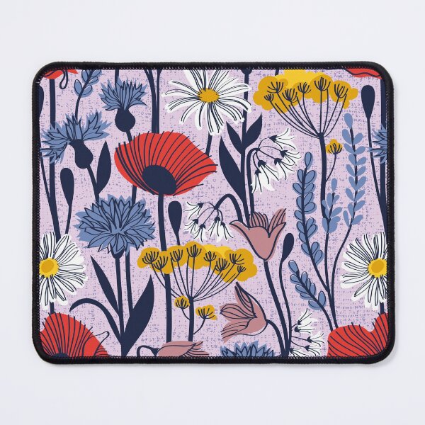 Item preview, Wild field // lavender background neon red orange shade poppies white daisies denim blue cornflower pink bluebells yellow fennel flowers and other wild flowers meadow plants designed and sold by SelmaCardoso.