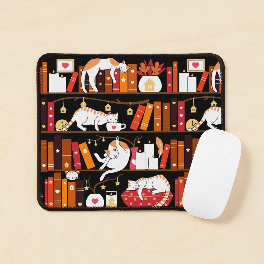 Library cats - cherry red Mouse Pad