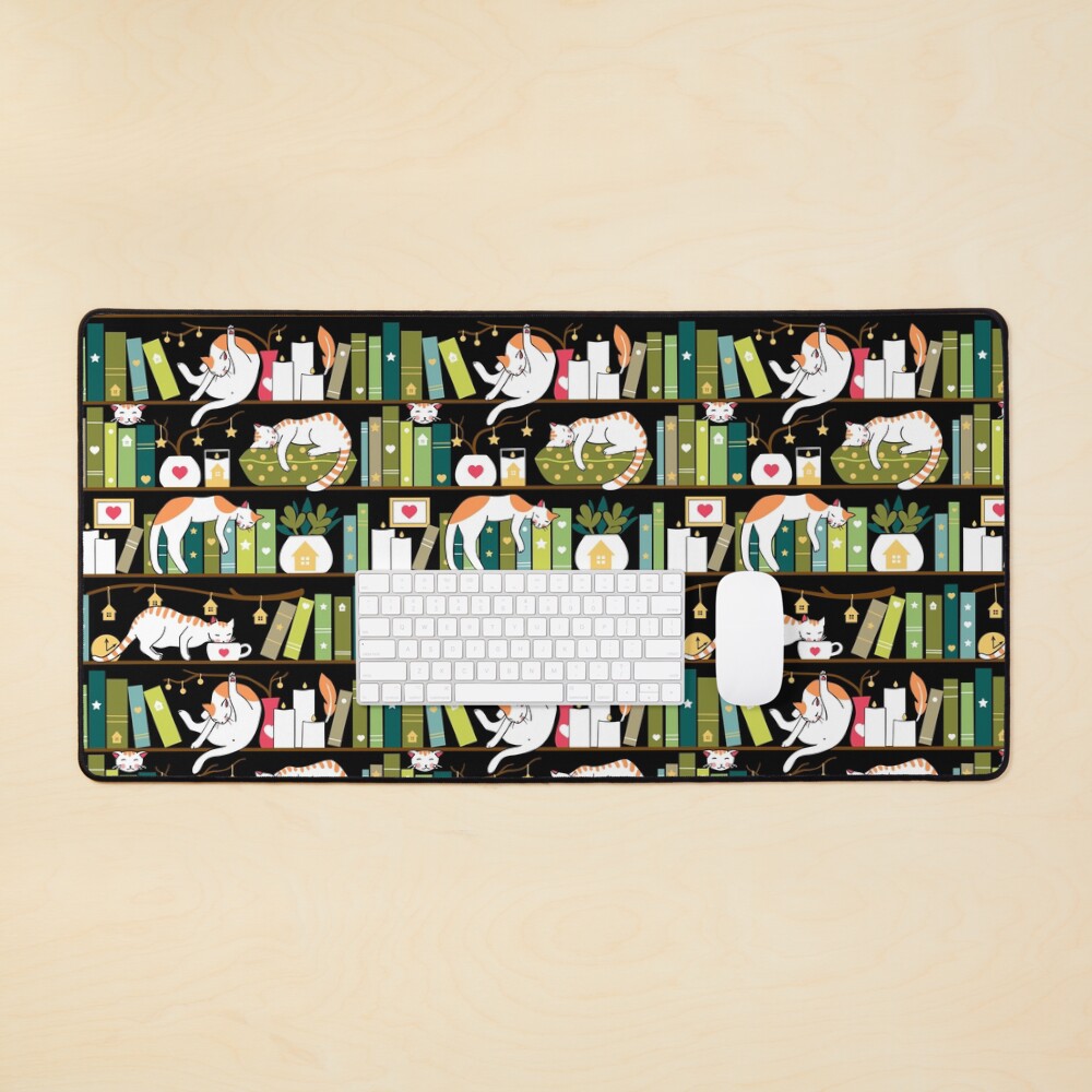 Library cats - whimsical cats on the book shelves Mouse Pad