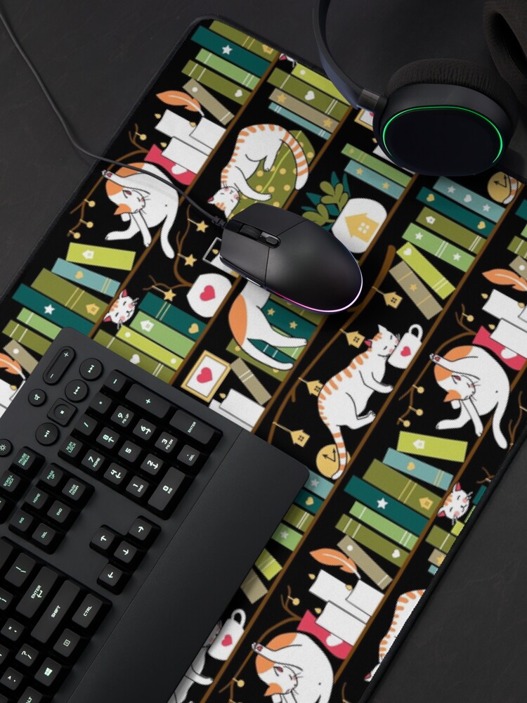 Alternate view of Library cats - whimsical cats on the book shelves Mouse Pad