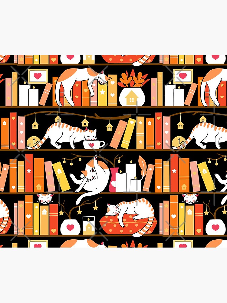 Library cats - warm marigold by Elenanaylor