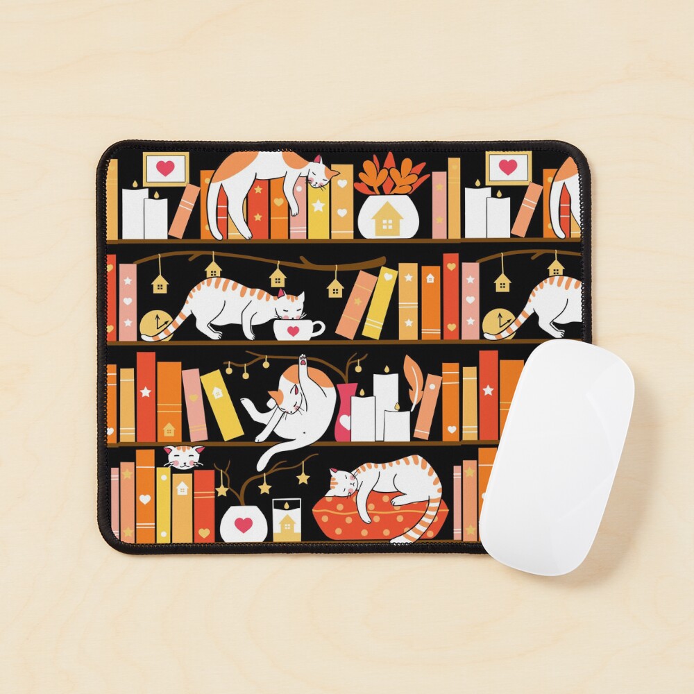 Library cats - warm marigold Mouse Pad