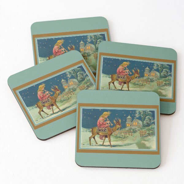 Item preview, Vintage girl with flute on reindeer Christmas designed and sold by aapshop.