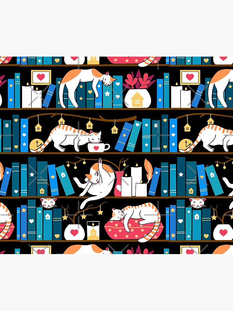 Library cats - ocean blue and raspberry red by Elenanaylor