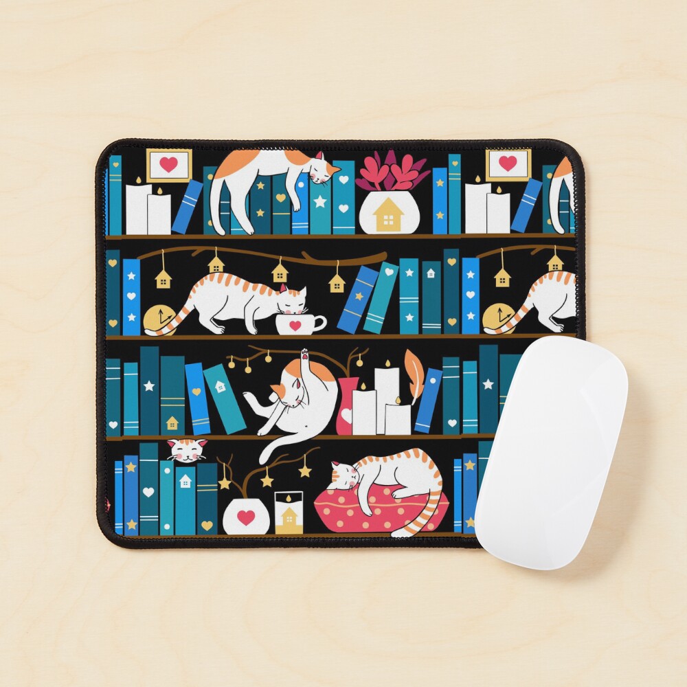 Library cats - ocean blue and raspberry red Mouse Pad