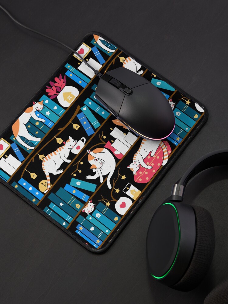 Alternate view of Library cats - ocean blue and raspberry red Mouse Pad