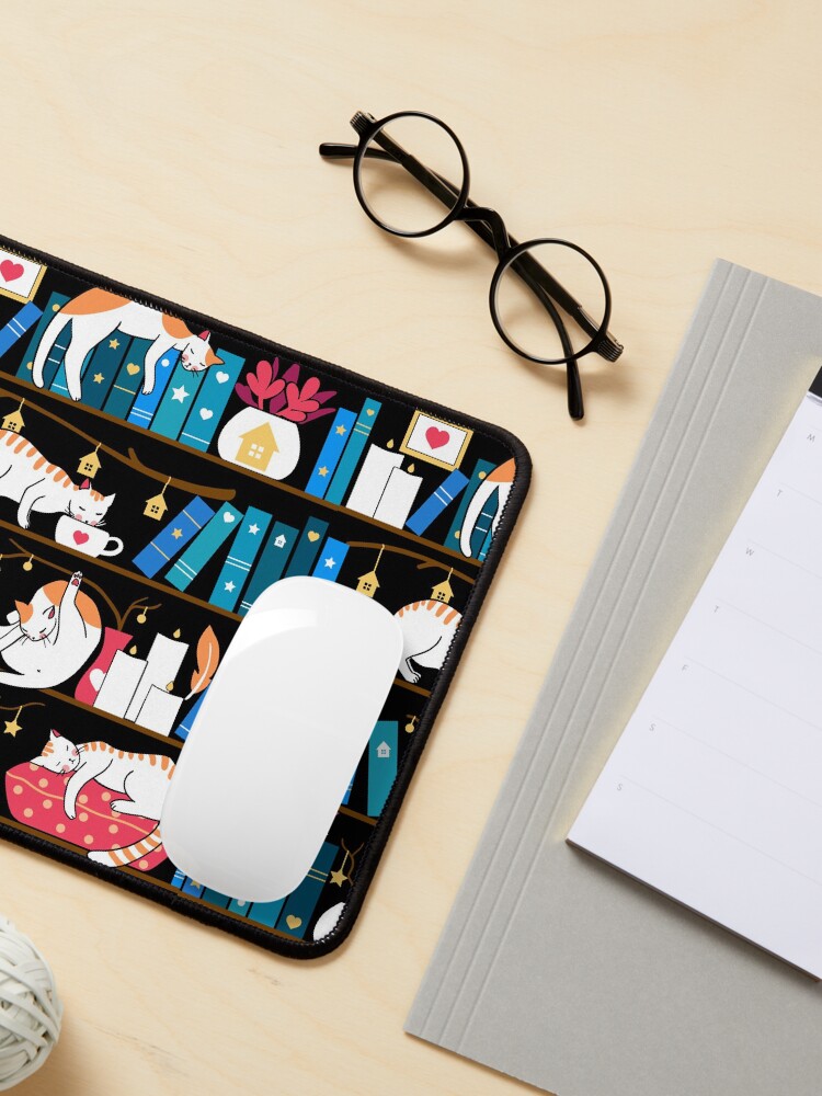 Alternate view of Library cats - ocean blue and raspberry red Mouse Pad
