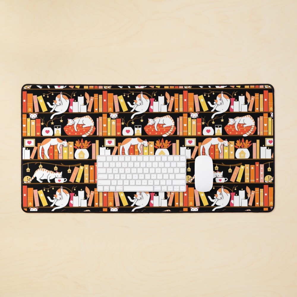 Library cats - warm marigold Mouse Pad