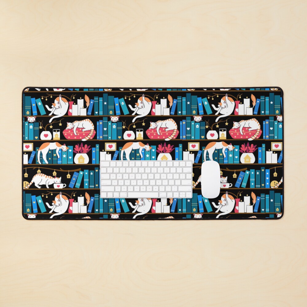 Library cats - ocean blue and raspberry red Mouse Pad