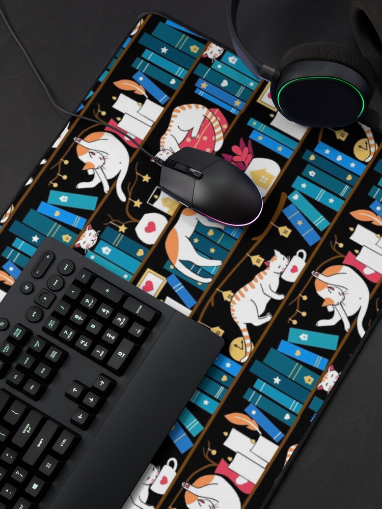 Alternate view of Library cats - ocean blue and raspberry red Mouse Pad