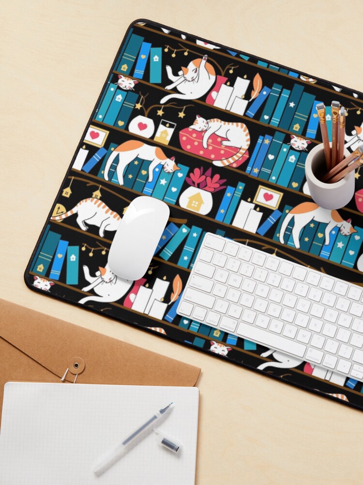 Alternate view of Library cats - ocean blue and raspberry red Mouse Pad