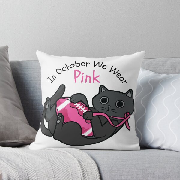 Aperçu de l'œuvre Football Cancer du sein En octobre, nous portons du rose Football Cancer du sein Cat Awareness créée et vendue par bosilvercat.