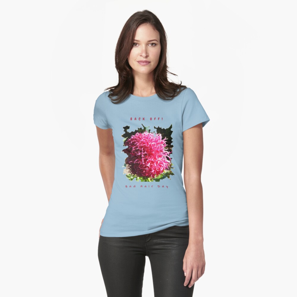 BAD HAIR DAY, PINK DAHLIA FLOWER Fitted T-Shirt