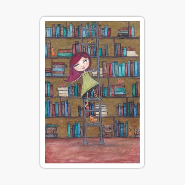 Library Girl Books and Birds Sticker