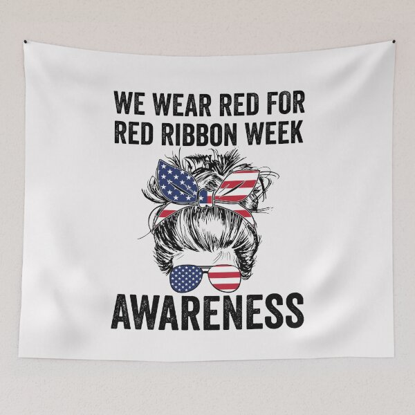 Item preview, We Wear red For Red Ribbon Week Awareness Day Messy Bun Usa Flag  designed and sold by clothesy7.