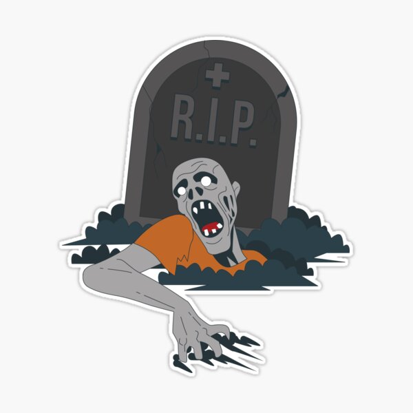 cartoon zombie coming out of the grave