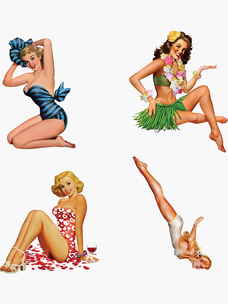 Classic Retro Pin Up Sticker Pack Sticker For Sale By Skullandflowers