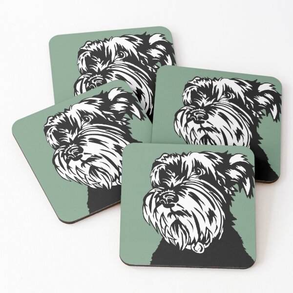 Item preview, Sally the Miniature Schnauzer Dog Linoprint on Green Background designed and sold by NattyDesigns.