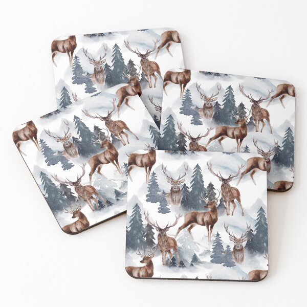 Artikelvorschau, Rustikale Woodsy Deer Immergrüne Bäume | Berge Winter Muster entworfen und verkauft von HHeartsDesigns.