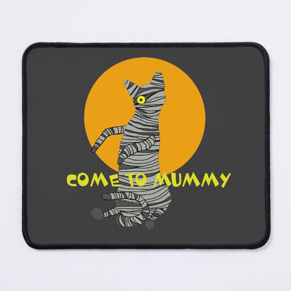 Item preview, Mummy cat Halloween orange background says com to mummy designed and sold by Saba-Red-Ideas.