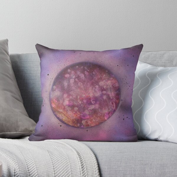 Purple Planet - Acrylic Paint Pour & Spray Paint Throw Pillow
